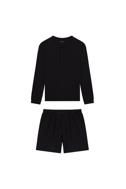 Premium Pyjama Long Sleeve Henley Short Set