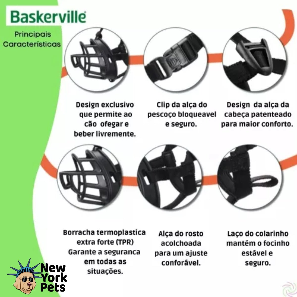 Focinheira Baskerville Preta Medio - Tamanho 3