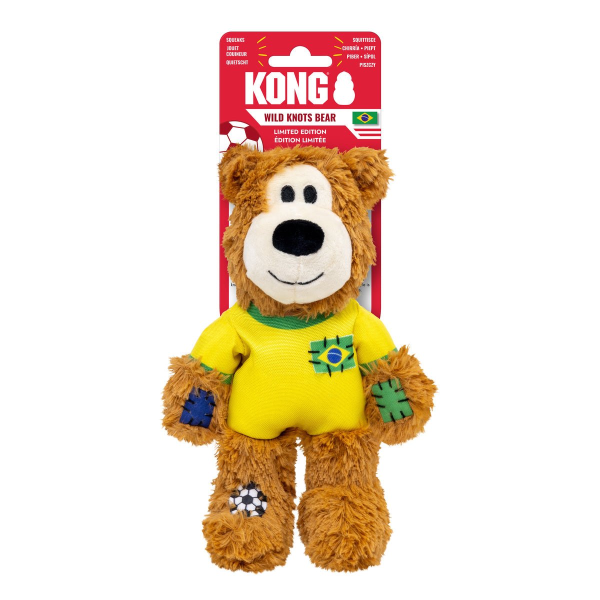 Kong Wild Knots Urso Brasil — Brinquedo de Pelúcia com Corda para Cães de Mordida Leve a Moderada