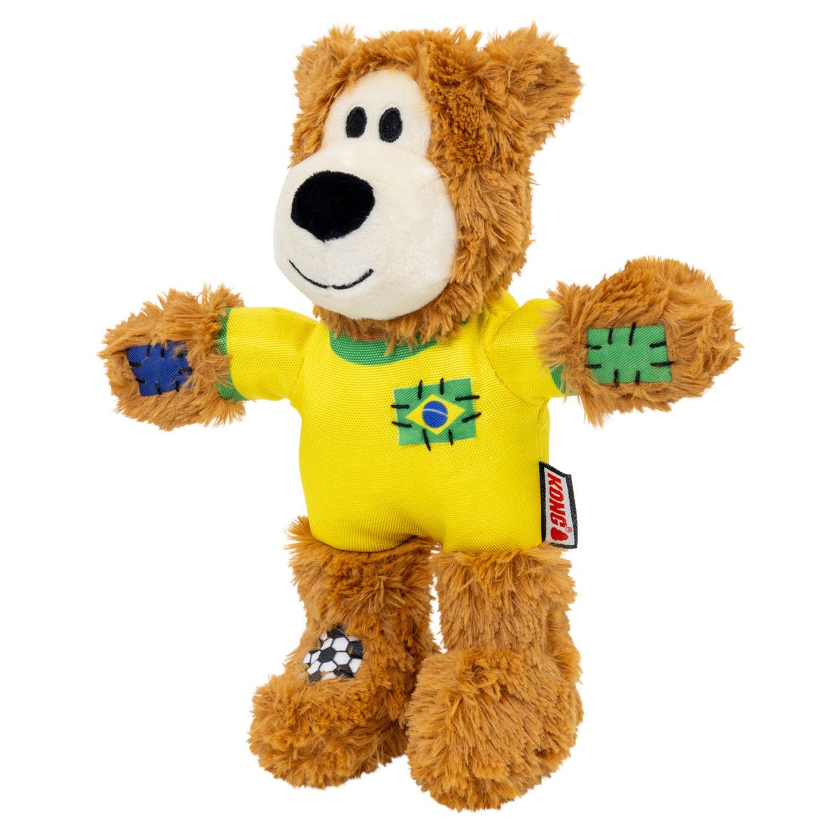 Kong Wild Knots Urso Brasil — Brinquedo de Pelúcia com Corda para Cães de Mordida Leve a Moderada