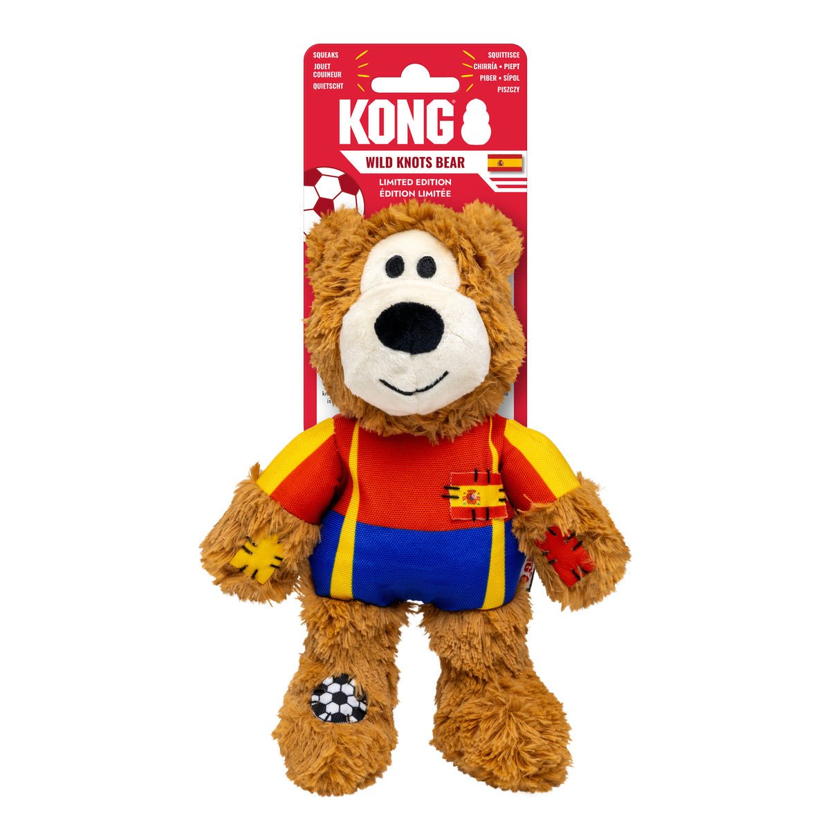Kong Wild Knots Urso Espanha — Brinquedo de Pelúcia com Corda para Cães de Mordida Leve a Moderada