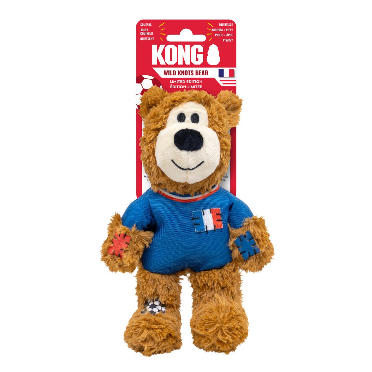 Kong Wild Knots Urso França — Brinquedo de Pelúcia com Corda para Cães de Mordida Leve a Moderada