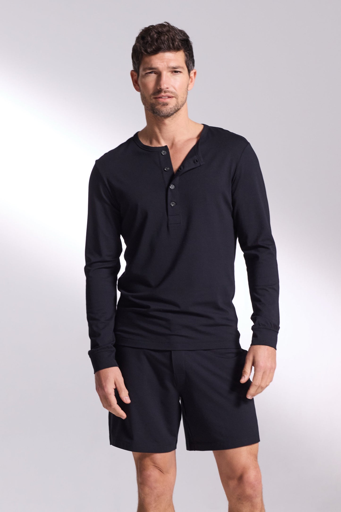 Premium Pyjama Long Sleeve Henley Short Set