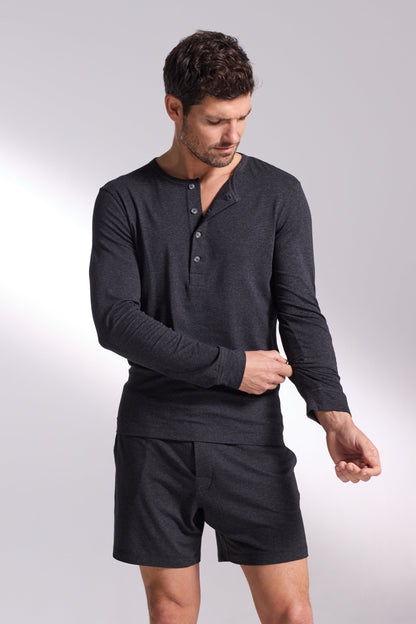 Premium Pyjama Long Sleeve Henley Short Set