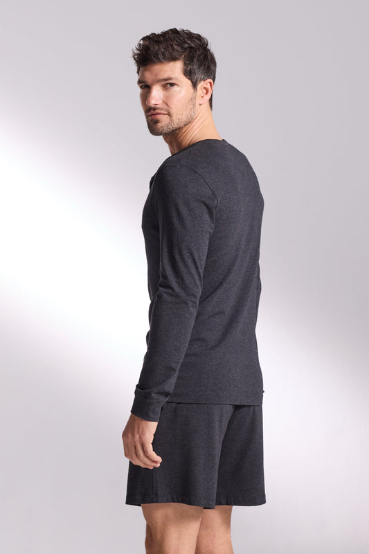 Premium Pyjama Long Sleeve Henley Short Set