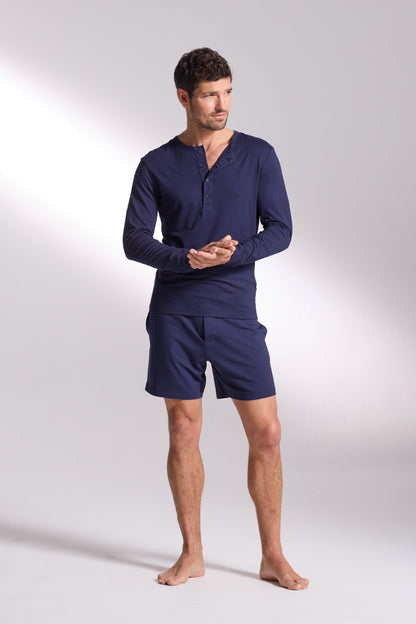 Premium Pyjama Long Sleeve Henley Short Set